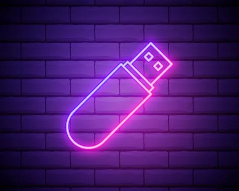 Usb flash driver neon glow icon. Simple thin line, outline vector of Technolo Stock Illustration