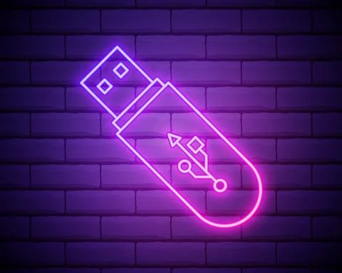 Usb flash driver neon glow icon. Simple thin line, outline vector of Technolo Stock Illustration