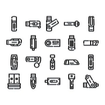 Usb flash drives digital memory storage collection Stockillustratie