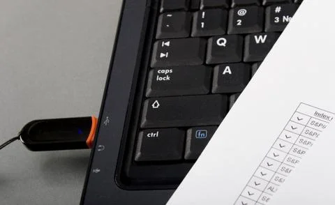 Usb flash in laptop Stock Photos