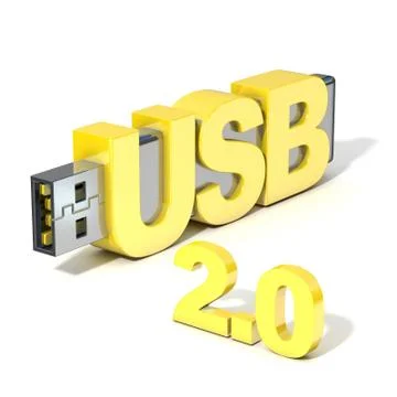 USB flash memory 2.0, made with the word USB. 3D Illustrazione stock