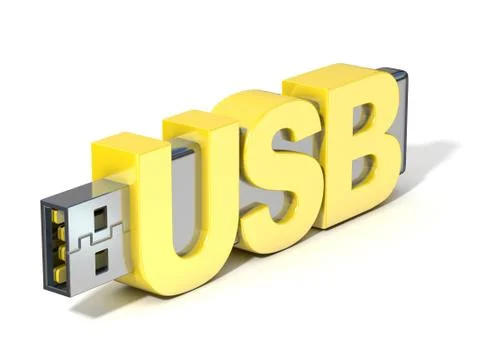 USB flash memory, made with the word USB. 3D Illustrazione stock