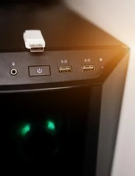 Usb flash memory on pc. Stock Photos