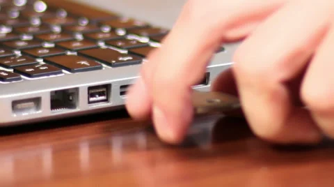 USB flash memory stick laptop plugging Video stock 39405855