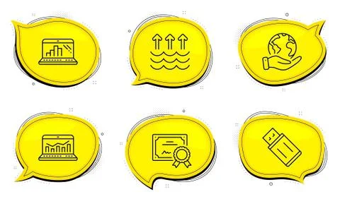 Usb flash, Web analytics and Graph laptop icons set. Evaporation sign. Memory Stock Illustration