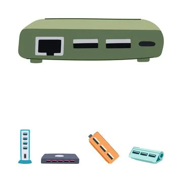 Usb hub devices connecting multiple peripheral electronics Stock Illustration