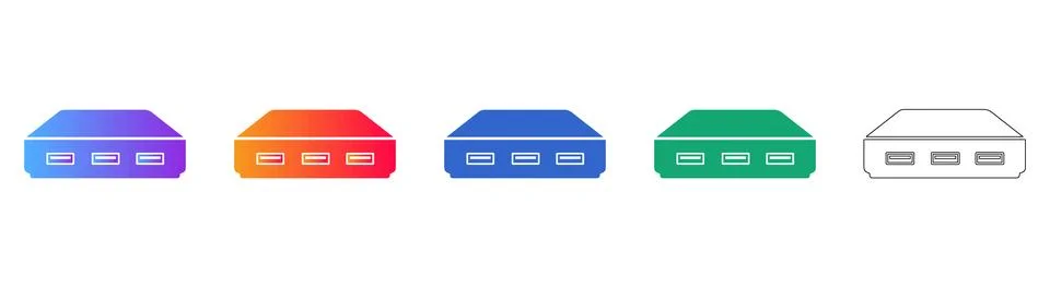 USB Hub Interface Icons in Various Colors Stock Illustration