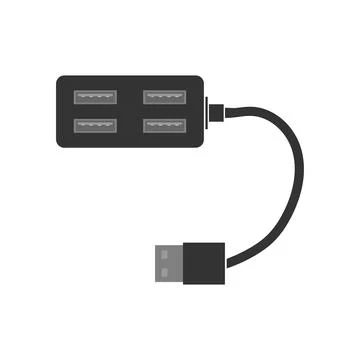 USB hub with two rows of USB ports and a cable. A splitter for a computer or Illustrazione stock