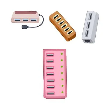 Usb hubs connecting multiple computer peripheral devices Stockillustratie