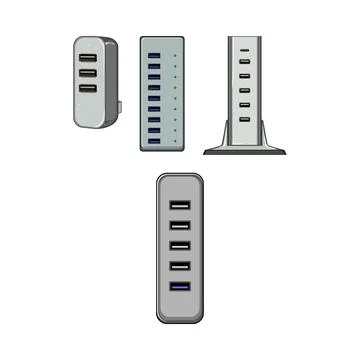 Usb hubs connecting multiple electronic devices Stock Illustration