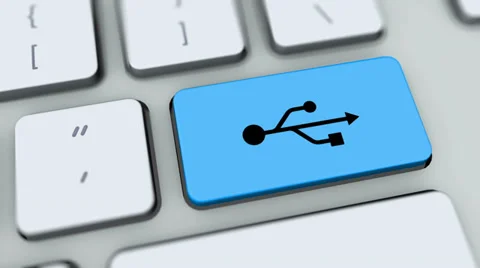 USB icon button on computer keyboard. Key is pressed Stock Footage 35645639