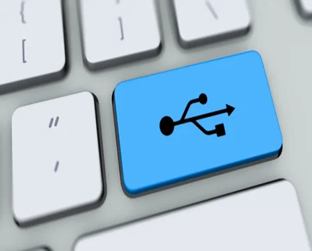 USB icon button on computer keyboard. Key is pressed, click for HD Stock Footage 35647554