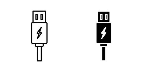 Usb icon collection in black, Line icons, flat symbols イラスト素材
