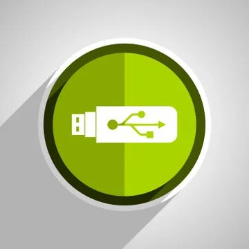 Usb icon, green circle flat design internet button, web and mobile app illust 스톡 일러스트