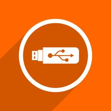 Usb icon. Orange flat button. Web and mobile app design illustration Stock Illustration