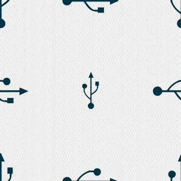 USB icon sign. Seamless pattern with geometric texture. Vector Illustrazione stock