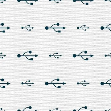 USB icon sign. Seamless pattern with geometric texture. Vector Illustrazione stock