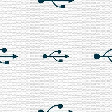 USB icon sign. Seamless pattern with geometric texture. Vector Illustrazione stock