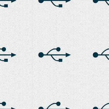 USB icon sign. Seamless pattern with geometric texture. Vector Illustrazione stock