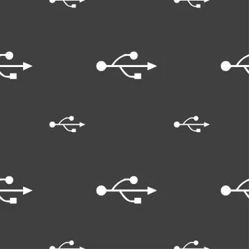USB icon sign. Seamless pattern on a gray background. Vector Illustrazione stock