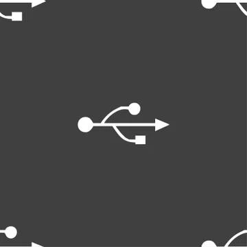 USB icon sign. Seamless pattern on a gray background. Vector Illustrazione stock