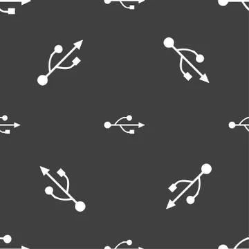 USB icon sign. Seamless pattern on a gray background. Vector Illustrazione stock