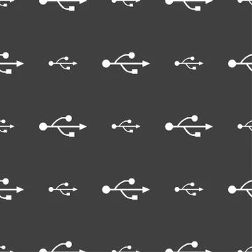 USB icon sign. Seamless pattern on a gray background. Vector Illustrazione stock