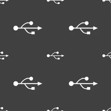 USB icon sign. Seamless pattern on a gray background. Vector Illustrazione stock