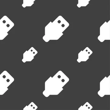 USB icon sign. Seamless pattern on a gray background. Vector Illustrazione stock