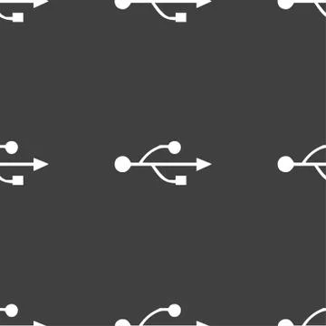 USB icon sign. Seamless pattern on a gray background. Stock Illustration