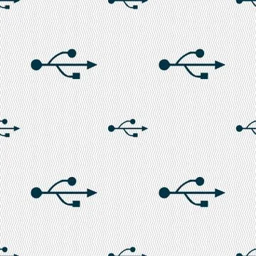 USB icon sign. Seamless pattern with geometric texture. Stock Illustration