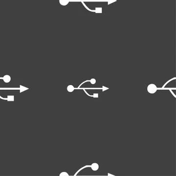 USB icon sign. Seamless pattern on a gray background. Stock Illustration