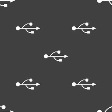 USB icon sign. Seamless pattern on a gray background. Stock Illustration