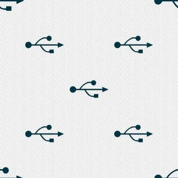USB icon sign. Seamless pattern with geometric texture. Stock Illustration
