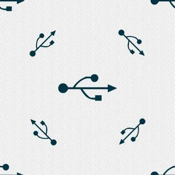 USB icon sign. Seamless pattern with geometric texture. Stock Illustration