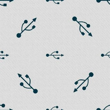 USB icon sign. Seamless pattern with geometric texture. Stock Illustration