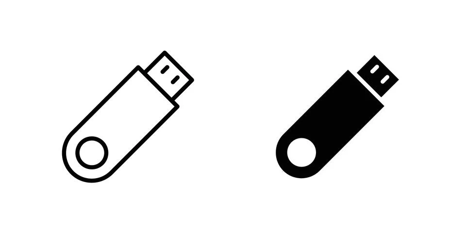 Usb icon solid, line, and editable vector set. Illustrazione stock