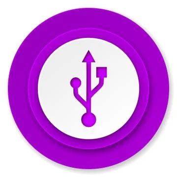 Usb icon, violet button, flash memory sign. Stock Illustration