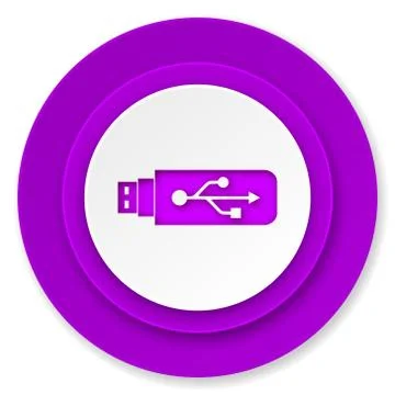 Usb icon, violet button, flash memory sign. Stock Illustration