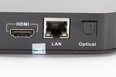 USB LAN HDMI Interface of receiver box Foto stock