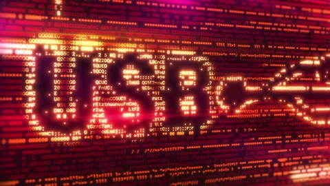 USB letters emerging from program code on a computer screen 스톡 동영상 310585710