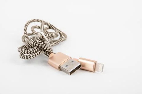 USB to Lightning cable. Phone accessory, charger and data transfer Stock Photos