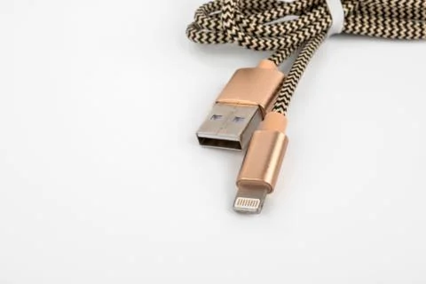 USB to Lightning cable. Phone accessory, charger and data transfer Stock Photos