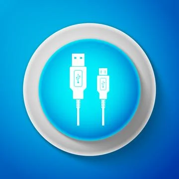 USB Micro cables icon on blue background. Connectors and sockets for PC and Stock Illustration