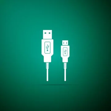 USB Micro cables icon isolated on green background. Connectors and sockets for Stock Illustration