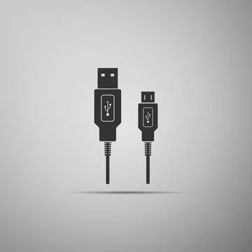 USB Micro cables icon isolated on grey background. Connectors and sockets for PC Stock Illustration