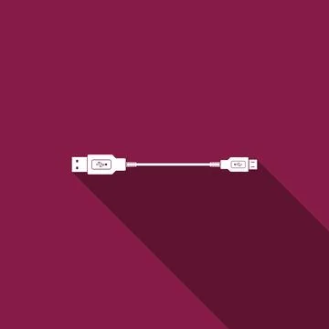 USB Micro cables icon isolated with long shadow. Connectors and sockets for.. Stock Illustration