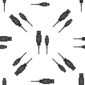 USB Micro cables icon seamless pattern on white background. Connectors and Stock Illustration