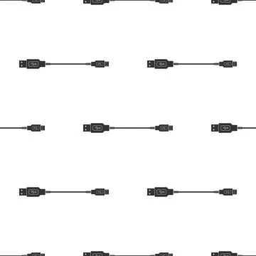 USB Micro cables icon seamless pattern on white background. Connectors and .. Illustrazione stock