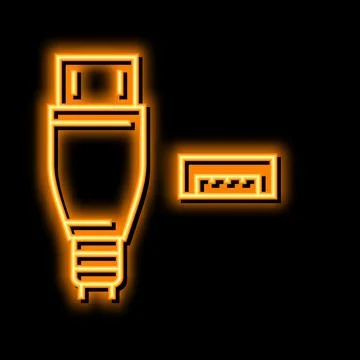 Usb micro a neon glow icon illustration Illustrazione stock